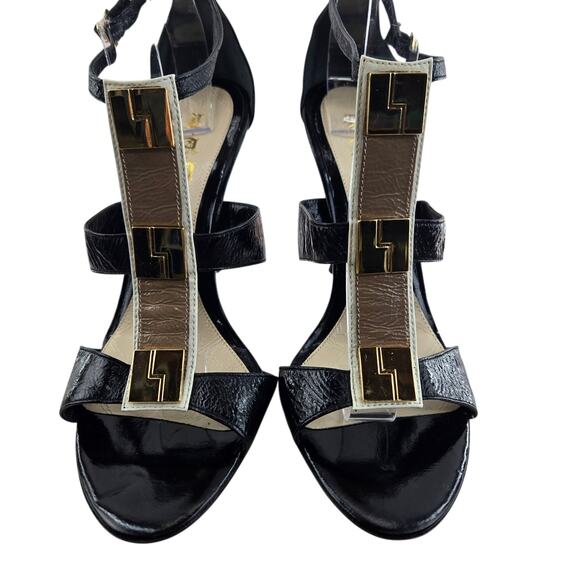 Vintage LAMB Heels Womens 9.5 Gwen Stefani Black Patent Leather Y2K Gold Tone - Picture 6 of 11